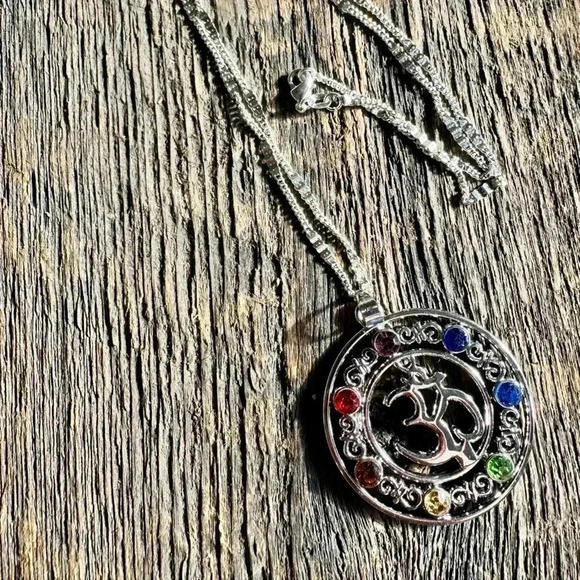 Jewelry - 925 sterling silver chain,multi color stone pendant yoga Aum mediation
